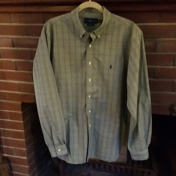 Ralph Lauren classic fit. Green with purple stripe button down, XL(17). - Picture 1 of 4